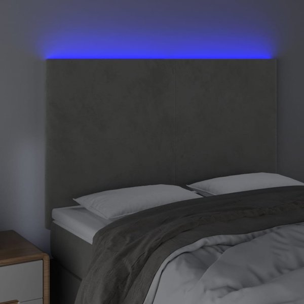 vidaXL Zaglowek do lozka z LED, jasnoszary, 144x5x118/128 cm, aksamit