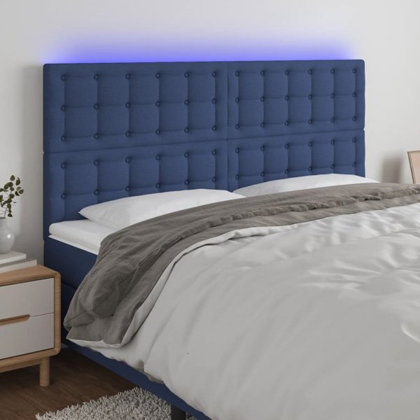 vidaXL κεφαλάρι κρεβατιού με LED, μπλε, 180x5x118/128 εκ, ύφασμα