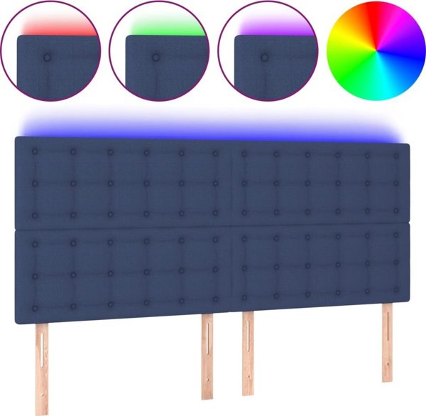vidaXL κεφαλάρι κρεβατιού με LED, μπλε, 180x5x118/128 εκ, ύφασμα