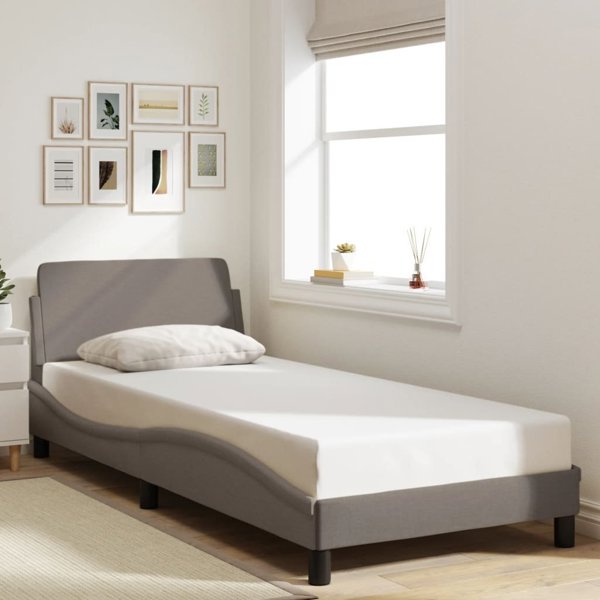vidaXL Rama lozka z zaglowkiem, taupe, 90x190 cm, obita tkanina