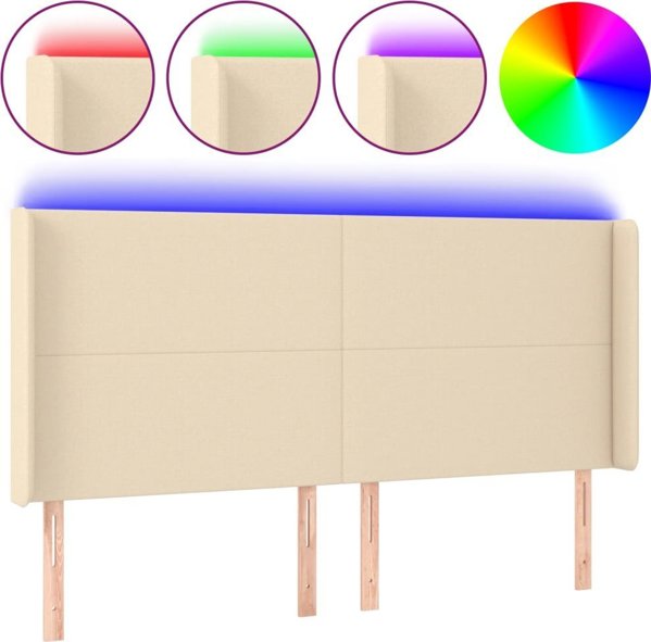 vidaXL Zaglowek do lozka z LED, kremowy, 183x16x118/128 cm, tkanina