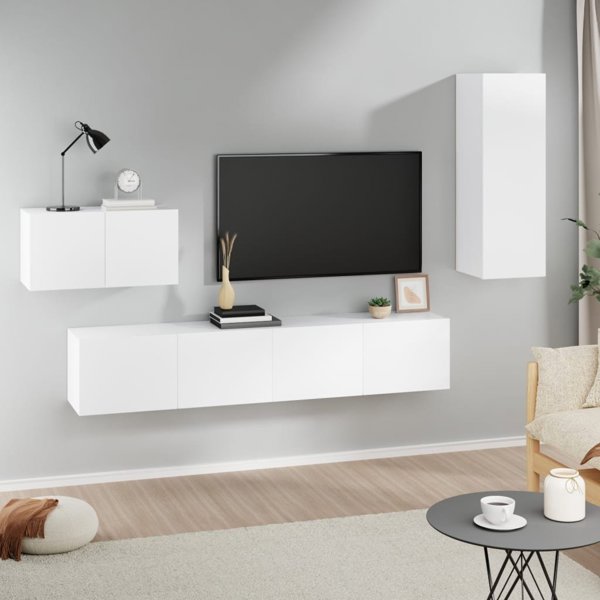 vidaXL Σετ 4 ντουλάπια τηλεόρασης, λευκά
