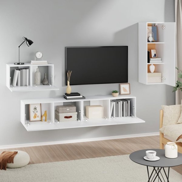 vidaXL Σετ 4 ντουλάπια τηλεόρασης, λευκά