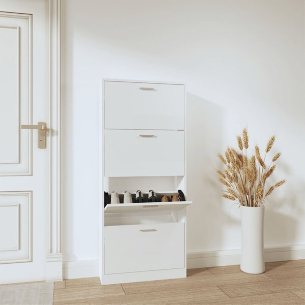 vidaXL Szafka na buty, υψηλής γυαλάδας, λευκή, 59x17x150 εκ.