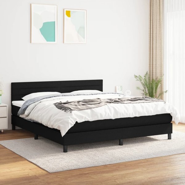 vidaXL Κρεβάτι Continental με Στρώμα, Μαύρο, Ύφασμα 160x200 cm