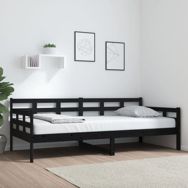 vidaXL Ημερήσιο κρεβάτι, μαύρο, μασίφ πεύκο, 90x200 εκ