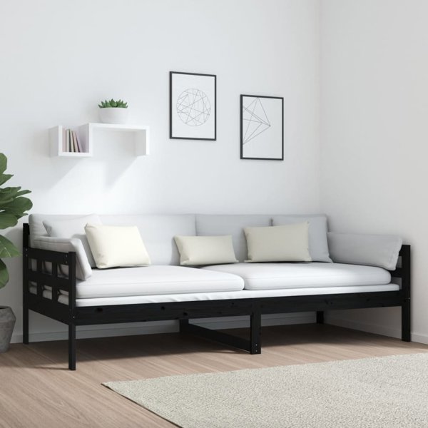 vidaXL Ημερήσιο κρεβάτι, μαύρο, μασίφ πεύκο, 90x200 εκ