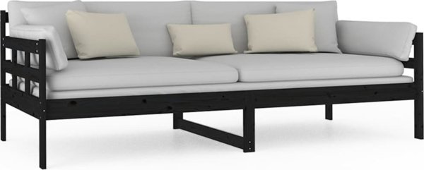 vidaXL Ημερήσιο κρεβάτι, μαύρο, μασίφ πεύκο, 90x200 εκ