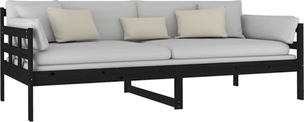 vidaXL Ημερήσιο κρεβάτι, μαύρο, μασίφ πεύκο, 90x200 εκ