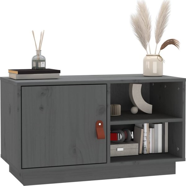 vidaXL Szafka pod TV, szara, 70x34x40 cm, lite drewno sosnowe