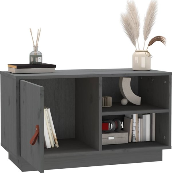 vidaXL Szafka pod TV, szara, 70x34x40 cm, lite drewno sosnowe