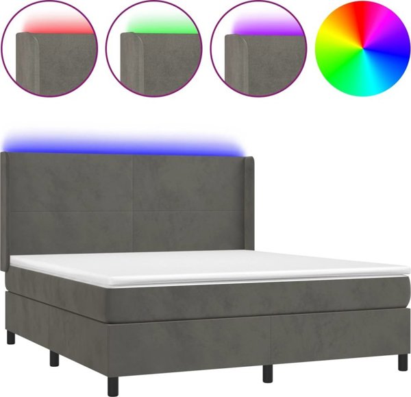 vidaXL Κρεβάτι κοντινεντάλ με στρώμα και LED, γκρι βελούδο, 160x200 cm