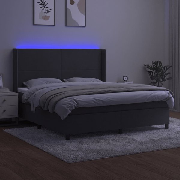 vidaXL Κρεβάτι κοντινεντάλ με στρώμα και LED, γκρι βελούδο, 160x200 cm