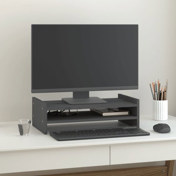 vidaXL vidaXL Podstawka na monitor, szara, 50x27x15 cm, lite drewno sosnowe