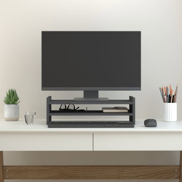 vidaXL vidaXL Podstawka na monitor, szara, 50x27x15 cm, lite drewno sosnowe