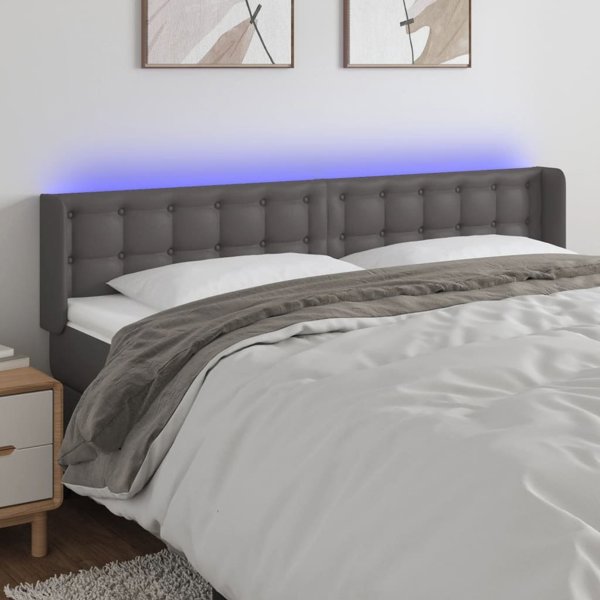 vidaXL Κεφαλάρι κρεβατιού με LED, γκρι, 183x16x78/88 εκ., δερματίνη