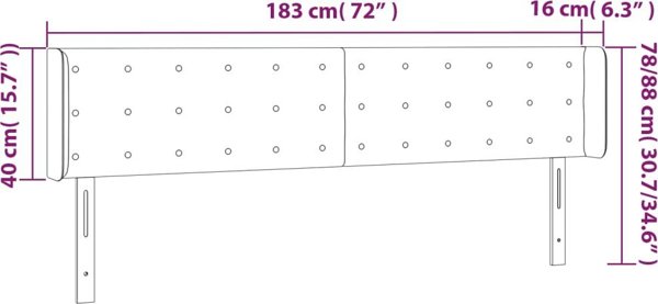 vidaXL Κεφαλάρι κρεβατιού με LED, γκρι, 183x16x78/88 εκ., δερματίνη