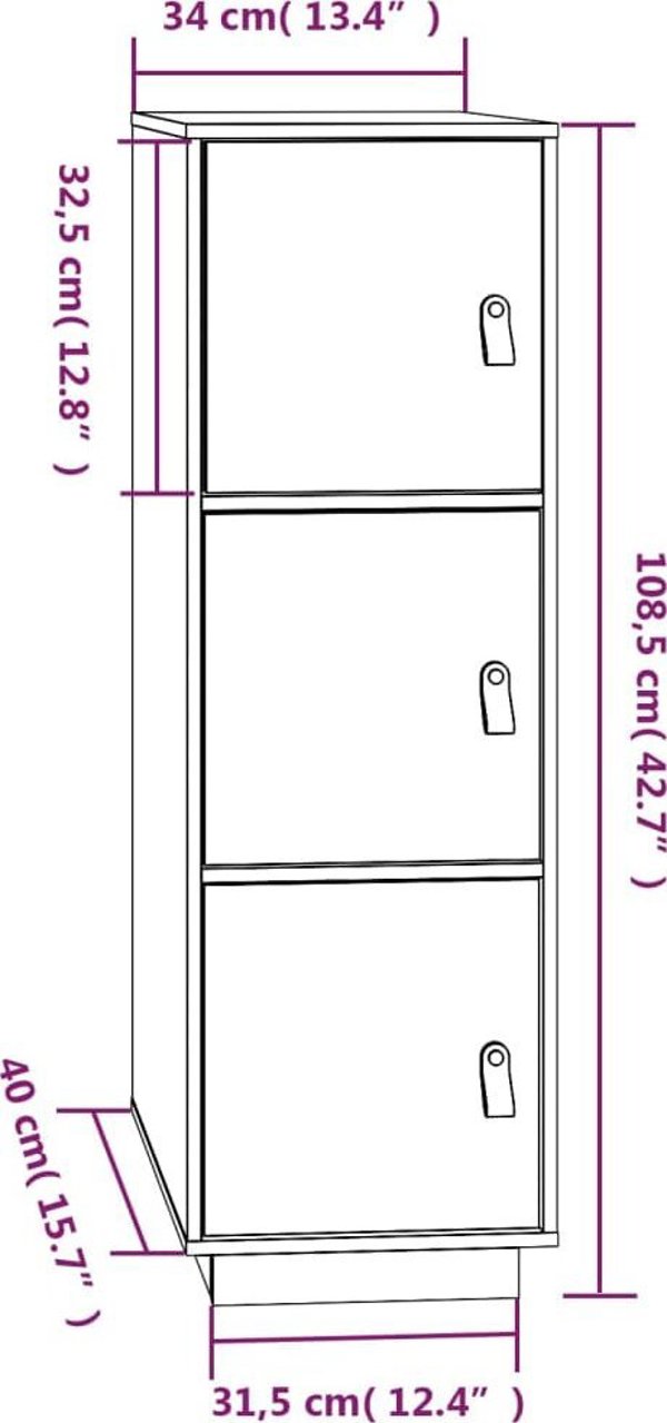 vidaXL Kredens miodowy braz 34x40x108,5 cm lite drewno sosnowe