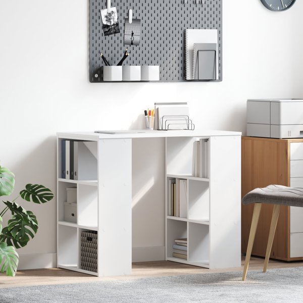 vidaXL Λευκό γωνιακό γραφείο από MDF με μέση αποθήκευση