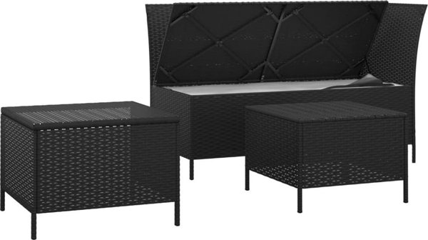 vidaXL vidaXL 3-cz. zestaw wypoczynkowy do ogrodu, poduszki, czarny rattan PE