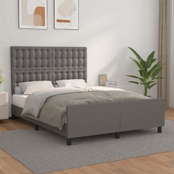 vidaXL Πλαίσιο κρεβατιού με κεφαλάρι γκρι 140x190 cm συνθετική δερματίνη