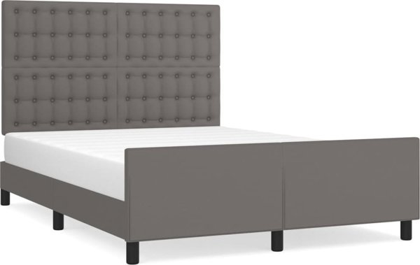 vidaXL Πλαίσιο κρεβατιού με κεφαλάρι γκρι 140x190 cm συνθετική δερματίνη