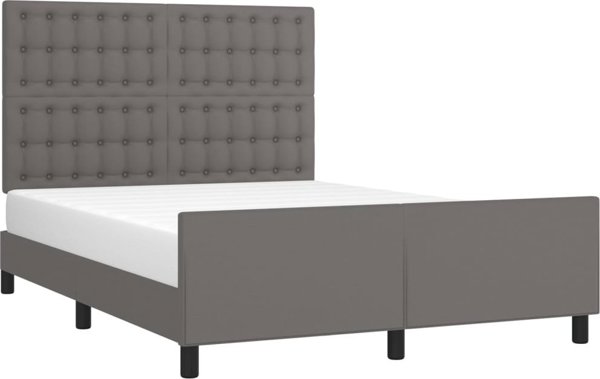 vidaXL Πλαίσιο κρεβατιού με κεφαλάρι γκρι 140x190 cm συνθετική δερματίνη