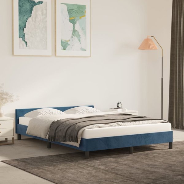 vidaXL Rama κρεβατιού με κεφαλάρι, σκούρο μπλε, 140x200 cm, βελούδινη