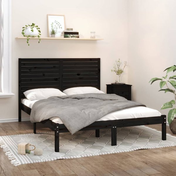 vidaXL Rama lozka, czarna, lite drewno, 150x200 cm, King Size