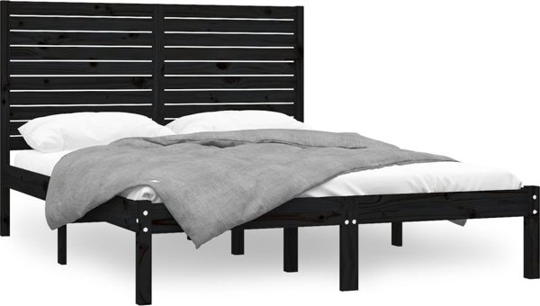 vidaXL Rama lozka, czarna, lite drewno, 150x200 cm, King Size
