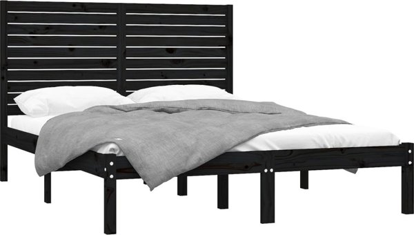 vidaXL Rama lozka, czarna, lite drewno, 150x200 cm, King Size