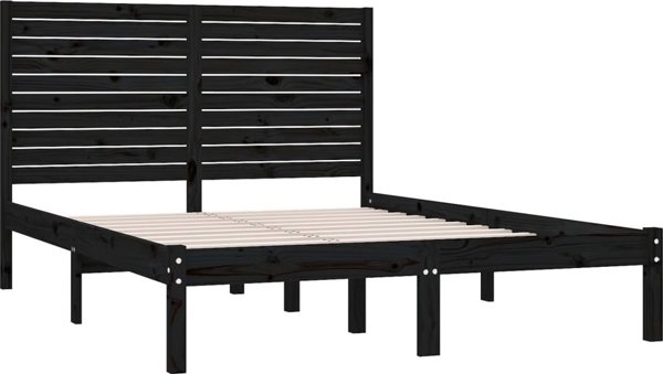 vidaXL Rama lozka, czarna, lite drewno, 150x200 cm, King Size