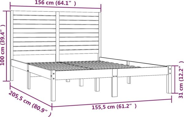 vidaXL Rama lozka, czarna, lite drewno, 150x200 cm, King Size
