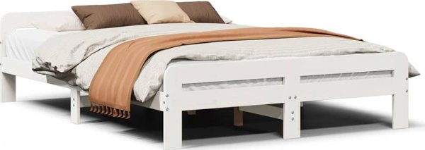 vidaXL Λευκό ξύλινο πλαίσιο κρεβατιού 160x200 cm, μασίφ ξύλο πεύκου