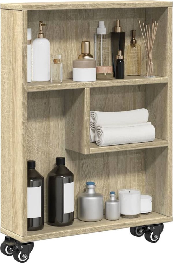 vidaXL Waski wozek pomocniczy, dab sonoma, 48x13x68 cm