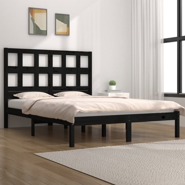 vidaXL Rama lozka czarna lite drewno sosnowe 200x200 cm