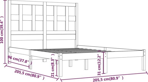 vidaXL Rama lozka czarna lite drewno sosnowe 200x200 cm