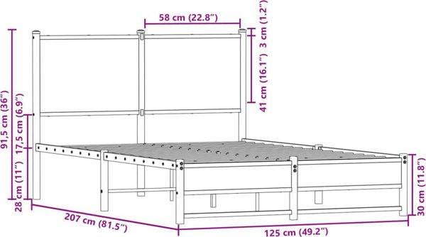 vidaXL Metalowa rama lozka, bez materaca, przydymiony dab, 120x200 cm