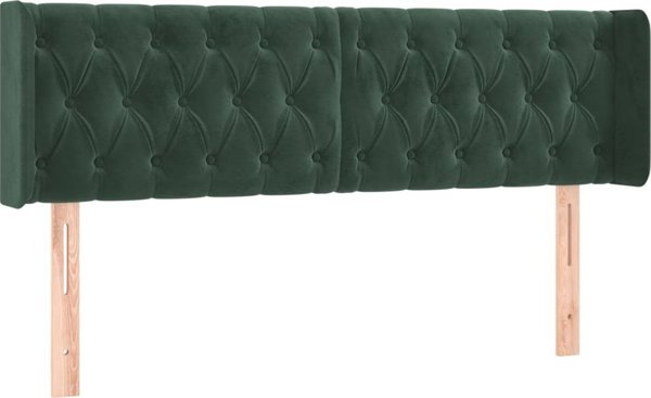 vidaXL Κεφαλάρι για κρεβάτι με LED, σκούρο πράσινο, 163x16x78/88 cm, βελούδο