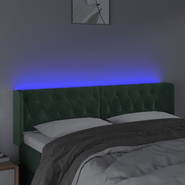 vidaXL Κεφαλάρι για κρεβάτι με LED, σκούρο πράσινο, 163x16x78/88 cm, βελούδο