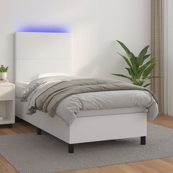 Ηπειρωτικό κρεβάτι vidaXL με στρώμα και LED, λευκό οικοδέρμα, 100x200 cm