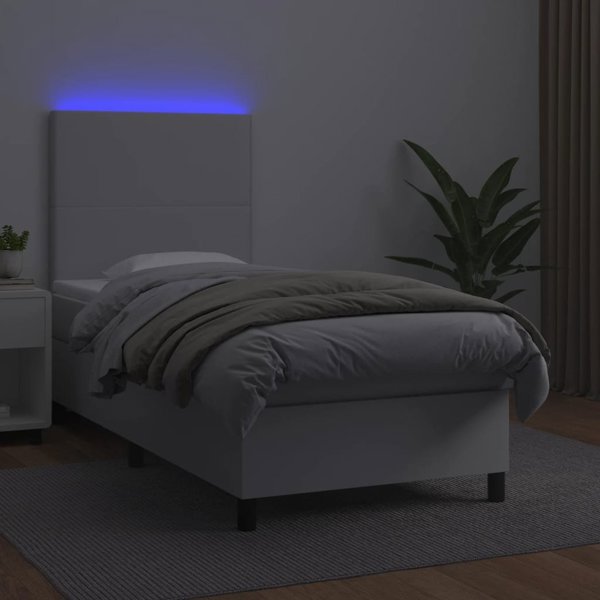 Ηπειρωτικό κρεβάτι vidaXL με στρώμα και LED, λευκό οικοδέρμα, 100x200 cm