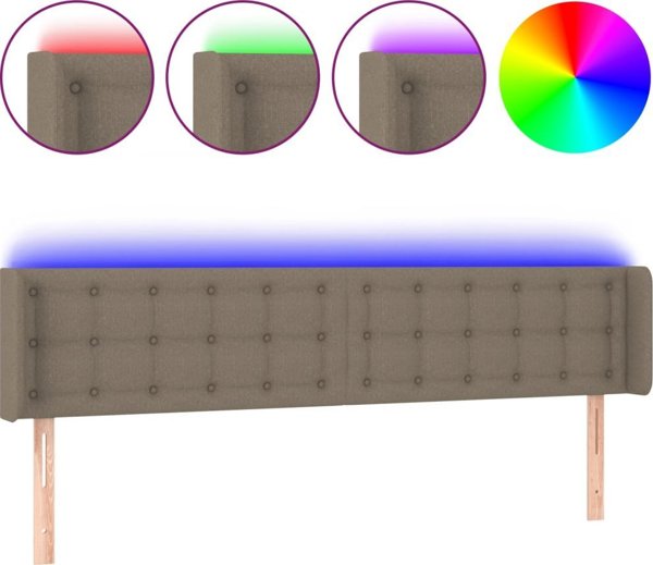 vidaXL Zaglowek do lozkou me LED, taupe, 183x16x78/88 cm, tkanina