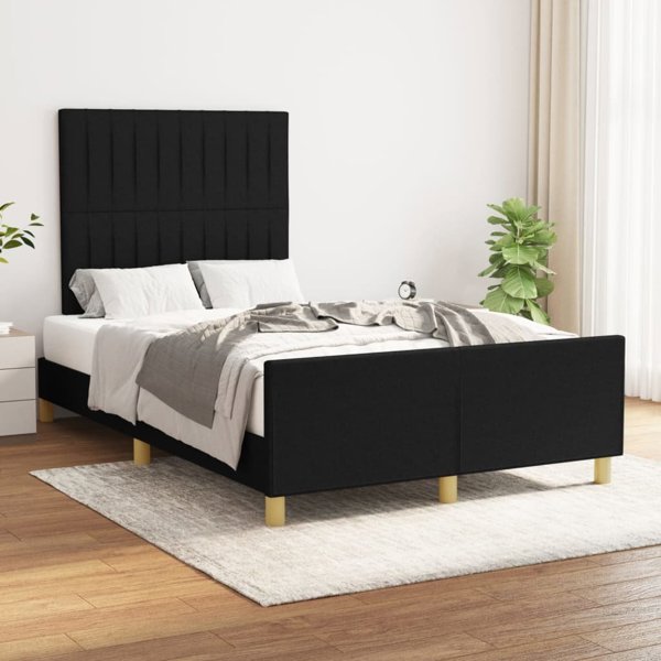 vidaXL Rama κρεβατιού με προσκέφαλο, μαύρη, 120x200 εκ., υφασμάτινη επένδυση