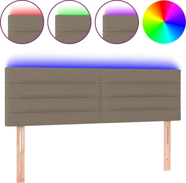 vidaXL Zaglowek do lozkou me LED, taupe, 144x5x78/88 cm, tisxania