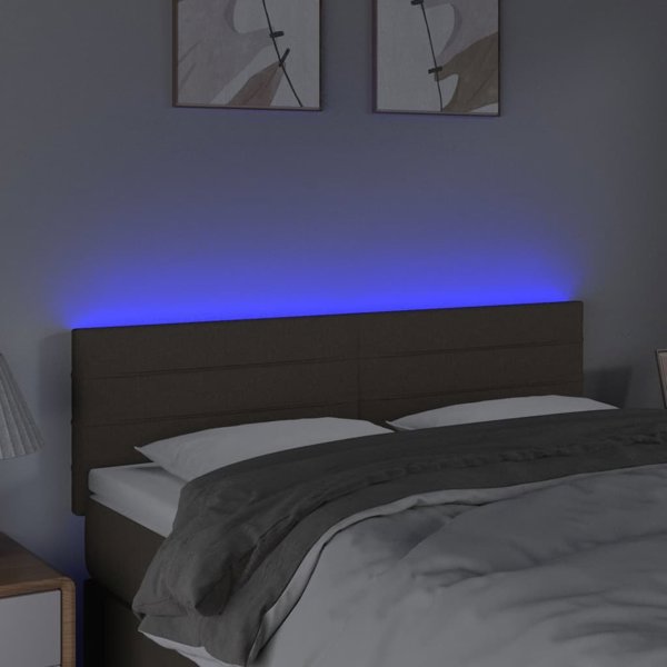 vidaXL Zaglowek do lozkou me LED, taupe, 144x5x78/88 cm, tisxania