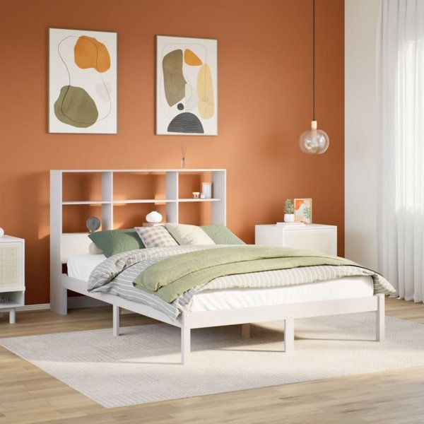 vidaXL Λευκό κρεβάτι με ράφι αποθήκευσης 160x200 εκ. πεύκο