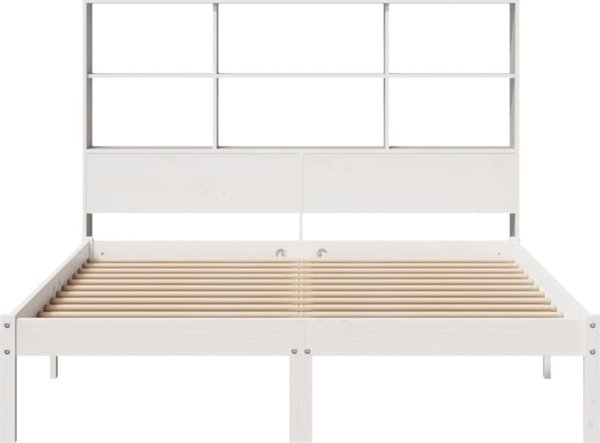 vidaXL Λευκό κρεβάτι με ράφι αποθήκευσης 160x200 εκ. πεύκο