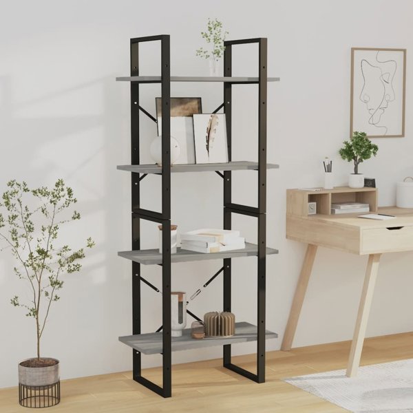 vidaXL Ράφι βιβλιοθήκης με 4 ράφια, γκρι δρυς Sonoma, 60x30x140 εκ.