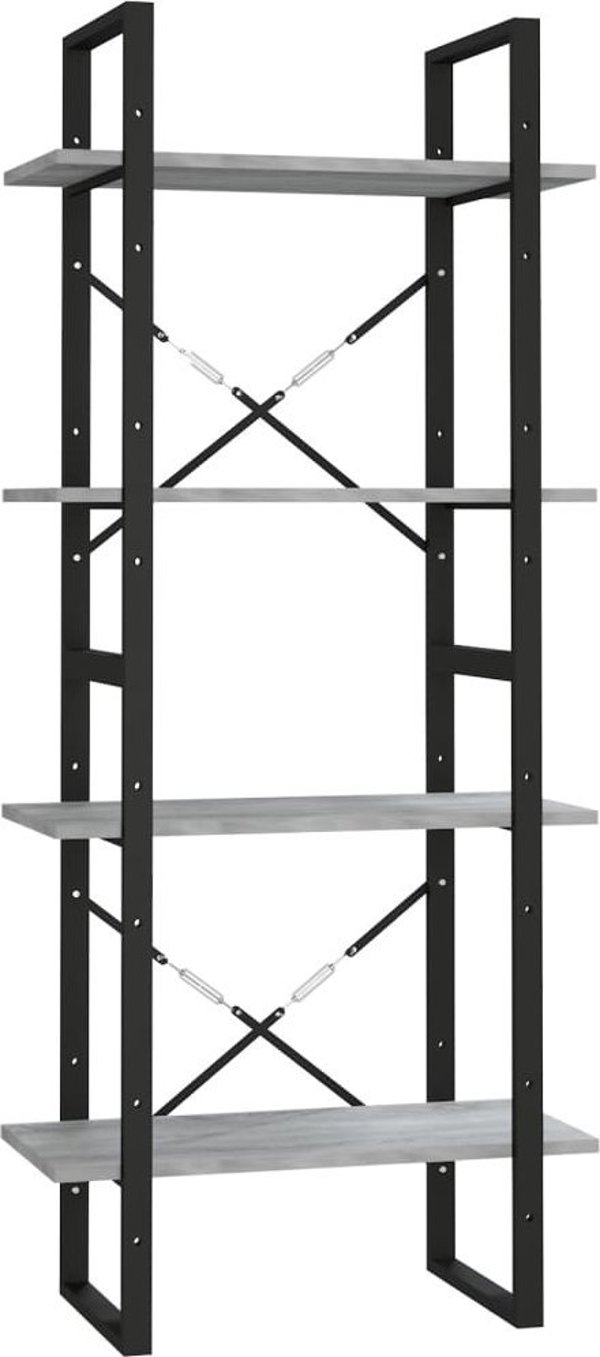 vidaXL Ράφι βιβλιοθήκης με 4 ράφια, γκρι δρυς Sonoma, 60x30x140 εκ.